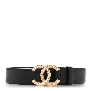 CHANEL Calfskin Pearl Crystal CC Belt 80 32 Black