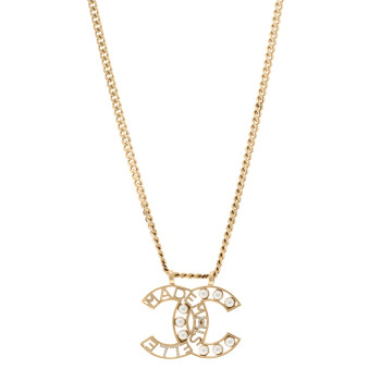 CHANEL Crystal Pearl CC Mademoiselle Pendant Necklace Gold