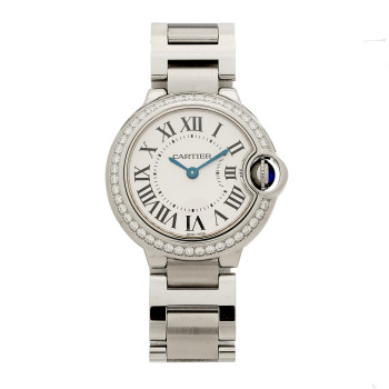 CARTIER Stainless Steel Diamond Bezel 28mm Ballon Bleu De Cartier Quartz Watch