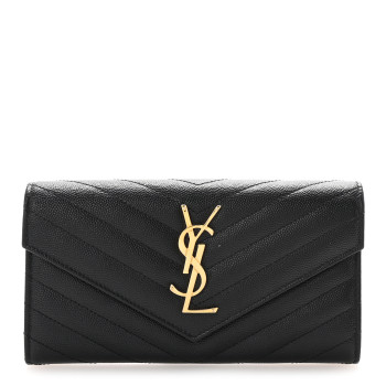 SAINT LAURENT Grain De Poudre Matelasse Chevron Monogram Flap Wallet Black