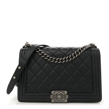 CHANEL Lambskin Quilted Medium Boy Flap Black