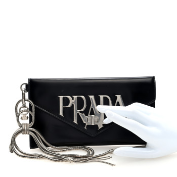 PRADA Spazzolato Logo Wristlet Black