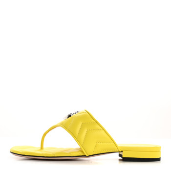 GUCCI Nappa Charlotte Double G Marmont Thong Sandals 37.5 Acid Lime