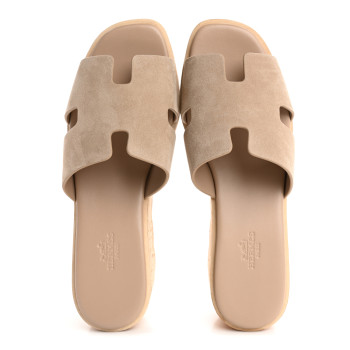 HERMES Suede Goatskin Cork Eze 30 Sandals 38 Beige Argile