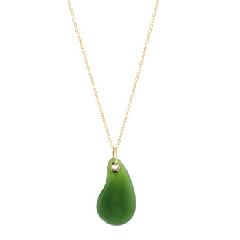 TIFFANY 18K Yellow Gold Green Jade Elsa Peretti Teardrop Pendant Necklace