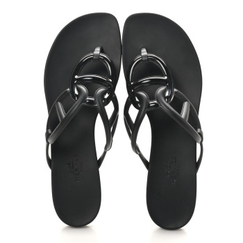 HERMES Rubber Womens Egerie Sandals 38 Black