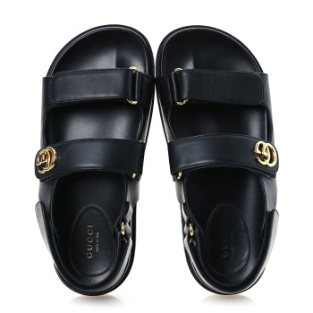 GUCCI Calfskin Mini Double G Womens Isla Dad Sandals 37 Black