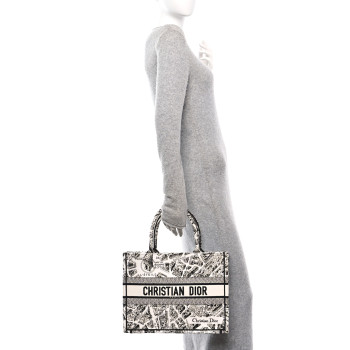 CHRISTIAN DIOR Canvas Embroidered Medium Plan De Paris Book Tote White Black