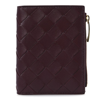 BOTTEGA VENETA Nappa Intrecciato Small Bi-Fold Zip Wallet Barolo