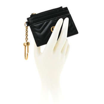 GUCCI Calfskin Matelasse Chevron GG Marmont Key Case Card Holder Black