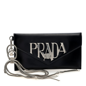 PRADA Spazzolato Logo Wristlet Black