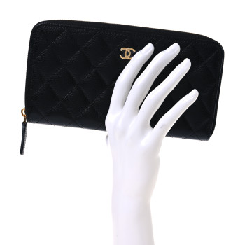 CHANEL Caviar Quilted Large Gusset Zip Around Wallet Black