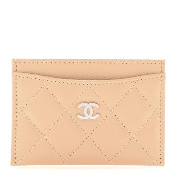 CHANEL Caviar Quilted Card Holder Beige