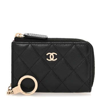 CHANEL Caviar Quilted Zipped Key Holder Case Black