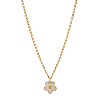CHANEL Crystal CC Flower Pendant Necklace Gold