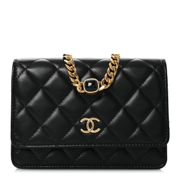 CHANEL Lambskin Quilted CC Pearl Enamel Clutch on Chain WOC Black