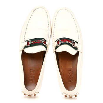 GUCCI Miro Soft Calfskin Web Mens Horsebit Driver Loafers 10 White
