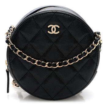 CHANEL Caviar Quilted Round Clutch With Chain Black