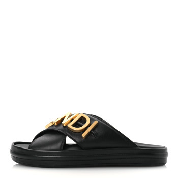 FENDI Vitello Womens Fendigraphy Slide Sandals 38.5 Black