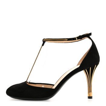 GUCCI Kid Scamosciato Ankle Chain Pump 39.5 Black