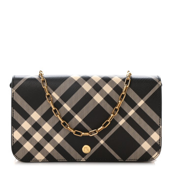 BURBERRY Check Chain Strap Wallet Black Calico