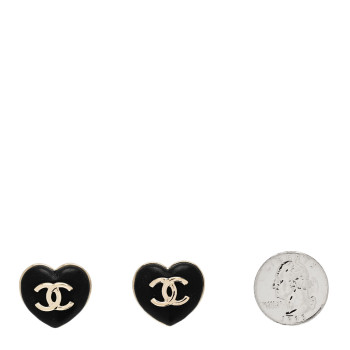 CHANEL Lambskin CC Heart Earrings Black Gold