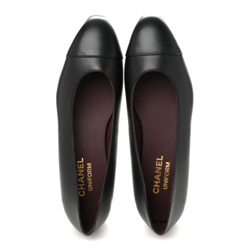 CHANEL Lambskin Cap Toe CC Uniform Ballerina Flats 37 Black