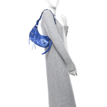 BALENCIAGA Metallic Arena Agneau Le Cagole Shoulder Bag XS Blue