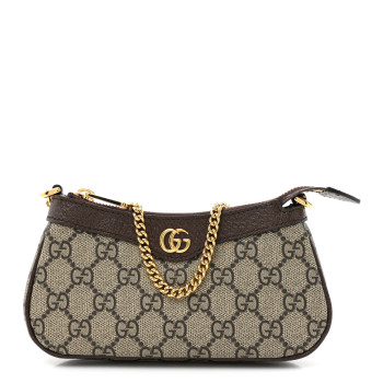 GUCCI GG Supreme Monogram Textured Dollar Calfskin Mini Ophidia Chain Bag Beige Ebony