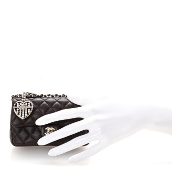 CHANEL Lambskin Quilted Mini Flap Bag Charm With Hook Dark Brown