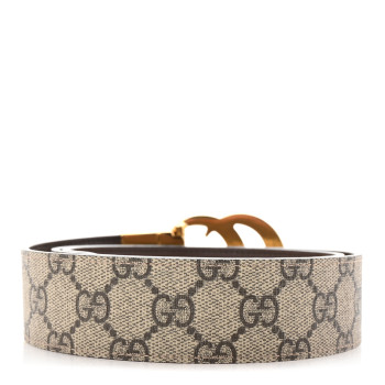 GUCCI GG Supreme Monogram Plutone Calfskin Double G Reversible 30mm Belt 85 34 Beige Ebony New Acero
