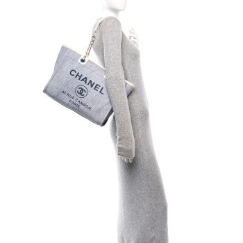 CHANEL Canvas Small Deauville Tote Denim Blue