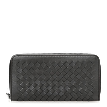 BOTTEGA VENETA Metallic Nappa Intrecciato Zip Around Wallet Grey
