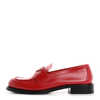 PRADA Spazzolato Metal Triangle Logo 20mm Loafers 38 38 Scarlotto