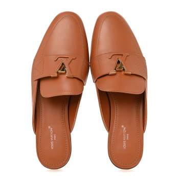 LOUIS VUITTON Calfskin LV Mare Open Back Loafers 37 Cognac