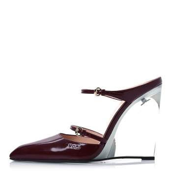 GUCCI Patent Wedge Mules 40 Rosso Ancora