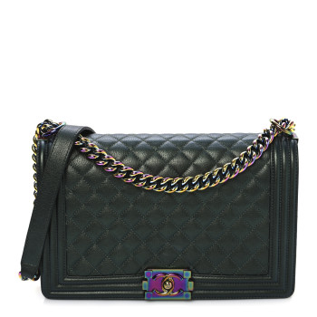CHANEL Iridescent Goatskin Quilted New Medium Boy Flap Green