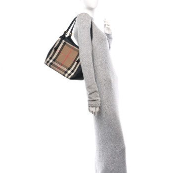 BURBERRY Grainy Calfskin House Check Small Canterbury Tote Black