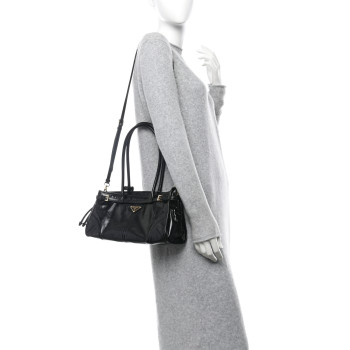 PRADA Shiny Nappa Medium Shoulder Bag Black
