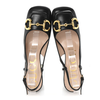 GUCCI Malaga Kid Horsebit 75mm Slingback Pumps 37.5 Black