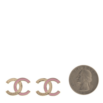 CHANEL Metal Enamel CC Earrings Pink Gold