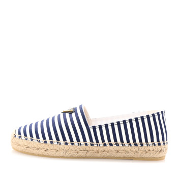 PRADA Canvas Striped Triangle Logo Saint Tropez Espadrilles 39 White Blue