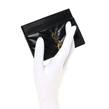SAINT LAURENT Lambskin Matelasse Chevron Monogram Credit Card Case Black