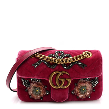 GUCCI Velvet Matelasse Embroidered Mini GG Marmont Shoulder Bag Light Raspberry Rose