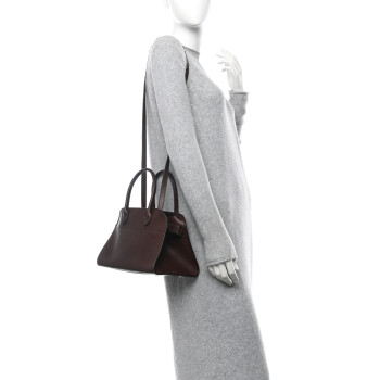 THE ROW Polished Saddle Calfskin Soft Margaux 10 Bag Dark Brown