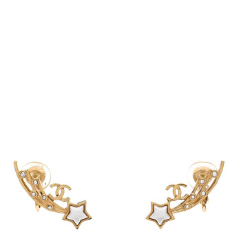CHANEL Metal Crystal Pearl CC Star Fall Earrings Gold Pearly White