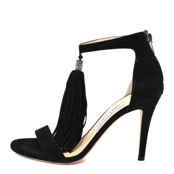 JIMMY CHOO Suede Viola Tassel Sandals 37 Black