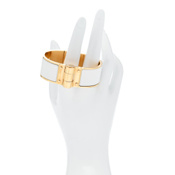 HERMES Enamel Charniere Uni Wide Hinged Bracelet S White