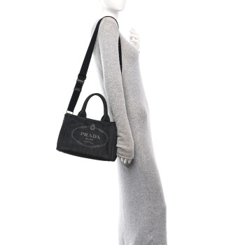 PRADA Denim Small Logo Tote Black