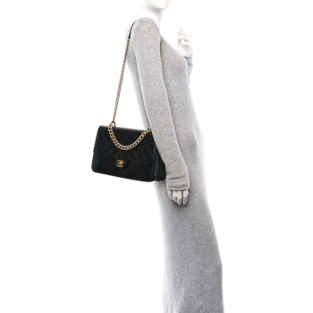 CHANEL Iridescent Calfskin Quilted Straight Lined Flap Black